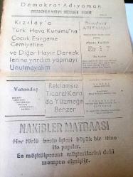 ADIYAMAN  DEMOKRAT ADIYAMAN  YEREL TAŞRA BASINI -1 NİSAN 1959 Yıl:5 Sayı :1116- Makarios ve Foot Kıbrıs 'ta ki Türk Konsolosluğu 'nun Evinde  Buluştu -- Nato Savunma Koleji -- İlan Adıyaman Asliye Hukuk  Hakimliğinden --