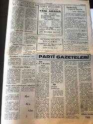 ADANA KÖYLÜ SESİ GAZETESİ YEREL TAŞRA BASINI --2 Aralık 1952 Yıl :1 Sayı :50--Saar Seçimleri -Son verecekleri otomobil saltanatı bu mu idi ?- Dün Ceyhan da bir cinayet  işlendi - Toros Spor Ceyhanı  3-1 Sümer M.Mensucata2-1 galip --Celal  Bayar  Selanik te -  Vaadler  yazan : Hasan Keskin --Şu Garip Dünya - Doktor  :Haşim Altınok -