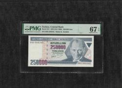 Türk Lirası PMG 67 EPQ SUPERB GEM UNC 250.000 Lira P 211 1970  (ND 1998) S/N H83 7. Emisyon 3. Tertip