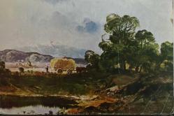 SANAT KARTPOSTALI-KARLAR ALTINDA DAĞLAR VE SAMAN TAŞIYAN ARABA RESMİ,ARKASINA YAZILMAMIŞ,RENKLİ, 11 X 15 CM EBADINDA