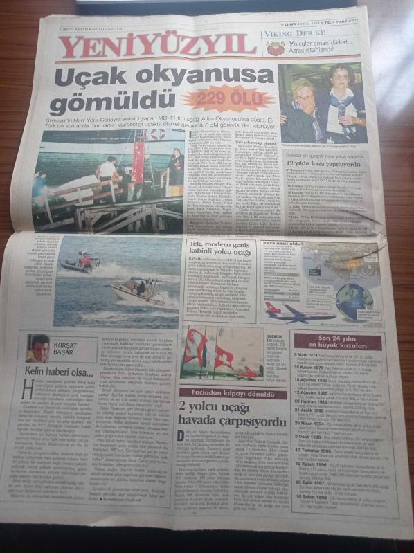 Yeni Yüzyıl Gazetesi 4 Eylül 1998 Swissair New York Cenevre  