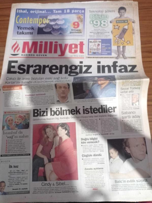 Milliyet Gazetesi 1 Eylül 1998 Alaattin Çakıcı nın Eski Sağ  