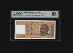 Madagaskar Madagascar Banky Foiben'i 10.000 Francs Frank P79a ND (1995) PMG 68 EPQ SUPERB GEM UNC ÇİL