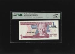 Bir Yeni Türk Lirası 1 YTL  P216 2005 PMG 67 EPQ SUPERB GEM UNC S/N A01 749500   8. EMS 1. Tertip