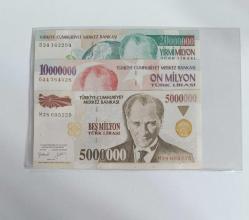 7. EMİSYON 5-10-20 MİLYON LİRA PARA SETİ ÇİL KONDİSYONDA