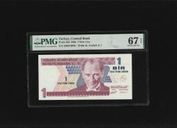 Bir Yeni Türk Lirası 1 YTL  P216 2005 PMG 67 EPQ SUPERB GEM UNC S/N A29619828 / 8. EMS 1. Tertip