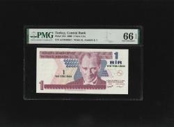 Bir Yeni Türk Lirası 1 YTL  P216 2005 PMG 66 EPQ GEM UNC S/N A27045067 /  8.EMS 1. Tertip