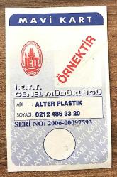 Alter Plastik İETT Genel Müdürlüğü - İndirimli Taşıma kartı / Örnek mavi kart