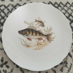 Antika alman malı tabak 24 cm balık desenli