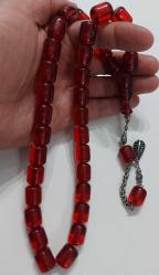 OSMANLI DÖNEMİ OBJEDEN YAPILMA PARLAK VİŞNE RENKLİ MUHTEŞEM SIKMA KEHRİBAR TESPİH GÜMÜŞ PÜSKÜLLÜ YEDEK DANELİ T3RR1A2 ÇOK NADİR