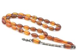 ORİJİNAL ARPA KESİM SÜZME PEMBE SIKMA KEHRİBAR TESBİH ORTA BOY