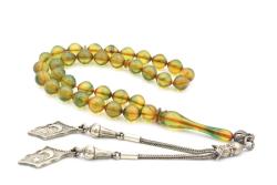 ORİJİNAL KÜRE KESİM AÇIK MAVİ SIKMA KEHRİBAR TESBİH ORTA BOY