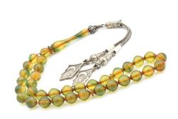 ORİJİNAL KÜRE KESİM AÇIK MAVİ SIKMA KEHRİBAR TESBİH ORTA BOY