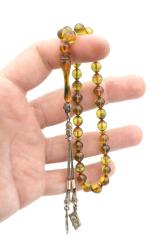 ORİJİNAL KÜRE KESİM AÇIK MAVİ SIKMA KEHRİBAR TESBİH ORTA BOY