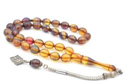 ORİJİNAL ARPA KESİM MAVİ SÜZME SIKMA KEHRİBAR TESBİH İRİ BOY