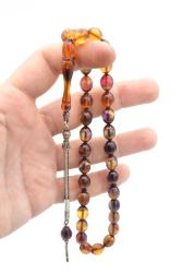 ORİJİNAL ARPA KESİM MAVİ SÜZME SIKMA KEHRİBAR TESBİH İRİ BOY