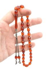 ORİJİNAL ARPA KESİM BAL RENGİ SIKMA KEHRİBAR TESBİH İRİ BOY