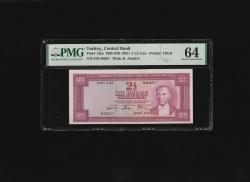 2.5 TL 2 1/2  İKİ BUÇUK Türk Lirası PMG 64 CHOİCE UNC ÇİL P 152a 1957 S/N  Z42 80261 / 5.. Emisyon 3. Tertip