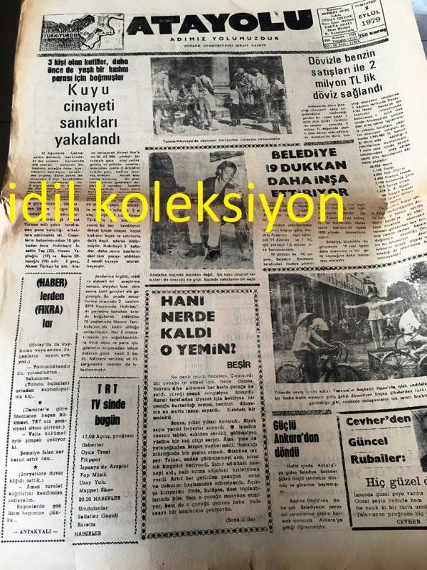 HATAY ATAYOLU GAZETESİ YEREL TAŞRA BASINI  8 Eylül 1979 Yıl 42  