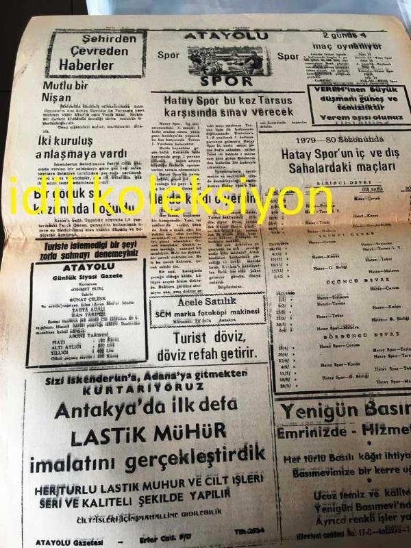 HATAY ATAYOLU GAZETESİ YEREL TAŞRA BASINI  8 Eylül 1979 Yıl 42  