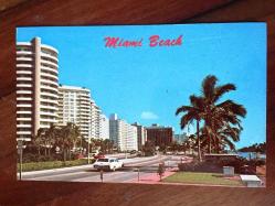 Efemera - ŞEHİR KARTPOSTALI, FLORIDA MIAMI SAHİL YOLU ÜZERİNDE BİNALAR VE PALMİYE AĞAÇLARI MANZARASI, ARKASI YAZILMAMIŞ, RENKLİ, 9 X 14 CM EBADINDA - kitantik - kitaLog