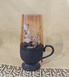 Gümüş veya gümüş kaplama Osmanlı son dönem bardak ve zarfı..