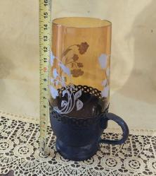 Gümüş veya gümüş kaplama Osmanlı son dönem bardak ve zarfı..