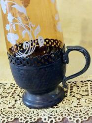 Gümüş veya gümüş kaplama Osmanlı son dönem bardak ve zarfı..