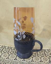 Gümüş veya gümüş kaplama Osmanlı son dönem bardak ve zarfı..