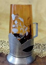 Avrupa Zin Bardak Zarfı, El İşleme Motifli Koleksiyonluk..