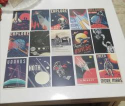Uzay astronot roket vb tanıtım kart ları mini poster afiş duvar oda süs lemesi kart postal koleksiyon dekor hediye nostalji tasarım süs hobi eğlence vintage aksesuar promosyon reklam Hediyelik dekorluk retro 17 adet kart gönderilecek kullanılmamış yeni ürünler