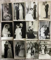 Efemera - 1960 ve 70 yıllarına ait 12 adet gelin ve damat eşlerin düğün siyah beyaz aile fotoğrafları kolleksiyonluk - kitantik - kitaLog