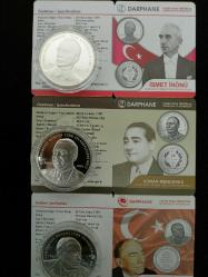Siyasiler serisi İsmet İnönü, Adnan Menderes, Alparslan Türkeş Darphane basımı sertifikalı gümüş çil seti 3 lü birlikte