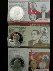 Siyasiler serisi İsmet İnönü, Adnan Menderes, Alparslan Türkeş Darphane basımı sertifikalı gümüş çil seti 3 lü birlikte