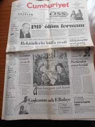 Cumhuriyet Gazetesi - 28 Mayıs 2001 - Şampiyon Fenerbahçe - Aziz Yıldırım - Haim Revivo - Kale Gibi Kaleci Rüştü Reçber - IMF Ölüm Fermanı - Bülent Ecevit'in Değerlendirmesi Revizyona Gerek Yok - Partilerden Umut Kesildi - Recai Kutan Çiftçi Eyleminde Haklıdır - MHP'li Tarım Ve Köyişleri Bakanı Hüsnü Yusuf Gökalp