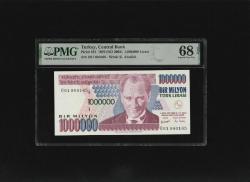 TOP POP PMG 68 EPQ SUPER GEM UNC ÇİL BİR MİLYON 1.000.000 TÜRK LİRASI S/N O01 000165 7. EMS 3.T