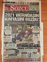 Sözcü Gazetesi, 1 Ocak 2022 Cumartesi,  Rahmi Turan, Uğur Dondar, Necati Doğru, Aytunç Erin, Yumaz Özdil,  İğneden İpliğe Zam Geldi, İktidarın Yeni Ekonomi Modeli, Allah Adem'i Affetmedi, İşte Kazanan Numara, Hoş Geldin 2022, Rıza Kayaalp, Serkan Kuntz, Mete Gazoz, Ferhat Ancan, Naz Aydemir Akyol, Abdullah Öztürk, Buse Naz Çakıroğlu, Buse Naz Çakıroğlu, Yasemin Adar, Hatice Kübra İlgün, Taha Akgül, Cüneyt Çakır, Taha Ukgül, Uğur Ateş, Merve Çoban, Eray Şamdan, Burak Yılmaz, Yusuf Yazıcı, Zeki Çelik,  Euro 2020'de Türkiye, 2021'de Avrupa Futbol Şampiyonası'nda hayal kırıklığı yaşadı, Tokya Paralimpik Oyunları'nda Türkiye 15 madalya kazandı, Altın Jenerasyon Beklentilerinin Altında Kaldı, Chelsea Şampiyonlar Ligi'ni Kazandı