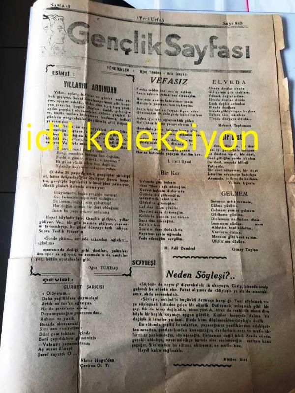 URFA YENİ URFA GAZETESİ YEREL TAŞRA BASINI --26 MAYIS 1965 YIL :13