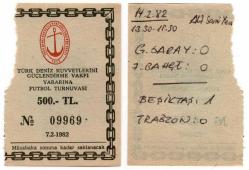 Galatasaray 0-0 Fenerbahçe, Beşiktaş 1-0 Trabzonspor - Futbol Maçı Bileti - 14 Şubat 1982 - İstanbul Ali Sami Yen Stadı