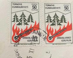 Mektup Zarfından Kesilmiş  / Postadan Geçmiş İkili Pul Filateli - Damgalı-1977 - Ormanlarımızı Koruyalım Pulu, 50 KURUŞ - Türkiye Cumhuriyeti