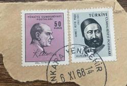 Mektup Zarfından Kesilmiş  / Postadan Geçmiş İkili Pul Filateli -  6 Kasım 1968,Ankara,Yenişehir Damgalı -  ATATÜRK, 50 KURUŞ / AHMET VEFİK PAŞA, 20 KURUŞ - Türkiye Cumhuriyeti
