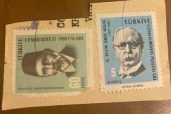 Mektup Zarfından Kesilmiş  / Postadan Geçmiş İkili Pul Filateli -  Damgalı -  ABDURRAHMAN ŞEREF, 60 KURUŞ / DR. ÖMER BESİM AKALIN, 5 KURUŞ / - Türkiye Cumhuriyeti