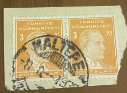 Mektup Zarfından Kesilmiş  / Postadan Geçmiş İkili Pul Filateli - 8 Ağustos 1939,Maltepe Damgalı -  ATATÜRK, 3 KURUŞ  -  Türkiye Cumhuriyeti