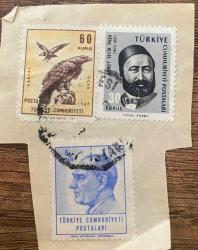 Mektup Zarfından Kesilmiş  / Postadan Geçmiş Üçlü Pul Filateli - Damgalı -  KARTAL, 60 KURUŞ / AHMET VEFİK PAŞA, 30 KURUŞ / ATATÜRK, 5 KURUŞ  -  Türkiye Cumhuriyeti