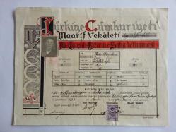 Maarif Vekaleti İlk Tahsili Bitirme Şehadetnamesi
