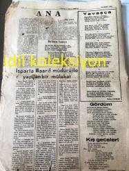 ISPARTA DOĞUŞ  GAZETESİ YEREL TAŞRA BASINI --24 MART 1955 ---Gayemizin :İlker Süer --İyilik :Sadık Topaloğlu --Bahara Hasret :Bekir Çelik --Isparta Maarif Müdürü İle Yapılan  Bir Mülakat -Sığıntı :Sevim  Özalay ---Edebiyatımız  Hakkında :Doğan Ertan ---Ormanlarımız :Halil İbrahim Armağan --İstiklal Marşı :Sevim Özsevinç --Kadın :Mualla Kiriş --İbranilerin  Göçleri :Sadık Topaloğlu ---İstasyon :Mualla Kiriş --Özlediğim :Bican Tunca --