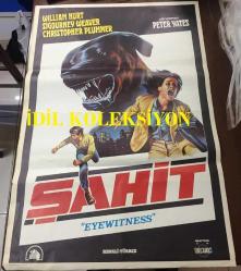 ŞAHİT, 1981, SİNEMA FİLM AFİŞİ ÇİZİM / POSTERİ - BÜYÜK BOY - ORİJİNAL - 100 X 68 cm EBADINDA - Eyewitness, Original Turkish Big Size Movie Poster - Peter Yates, Steve Tesich, William Hurt, Sigourney Weaver, Christopher Plummer,  James Woods, Irene Worth, Kenneth McMillan, Pamela Reed, Albert Paulsen, Steven Hill, Morgan Freeman, ÖZEN FİLM