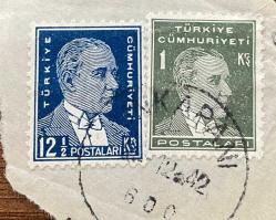Mektup Zarfından Kesilmiş  / Postadan Geçmiş İkili Pul Filateli - Aralık 1942 Damgalı - ATATÜRK, 12  1/2 KURUŞ / ATATÜRK, 1 KURUŞ -  Türkiye Cumhuriyeti