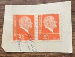 Mektup Zarfından Kesilmiş  / Postadan Geçmiş İkili Pul Filateli - İstanbul, 25 Aralık 1978 Damgalı - ATATÜRK, 25 KURUŞ -  Türkiye Cumhuriyeti