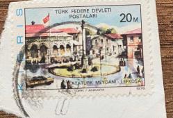 Mektup Zarfından Kesilmiş  / Postadan Geçmiş Pul Filateli - Damgalı - Kıbrıs Türk Federe Devleti Postaları,1978-ATATÜRK MEYDANI- LEFKOŞA  , 20 M -  Kıbrıs